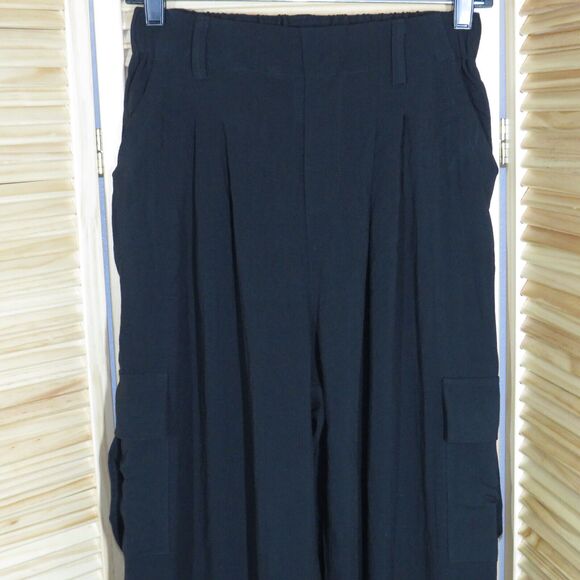 Halara Black Linen Look High Waist Wide Leg Pull On Cargo Pants Size Small - Picture 8 of 8